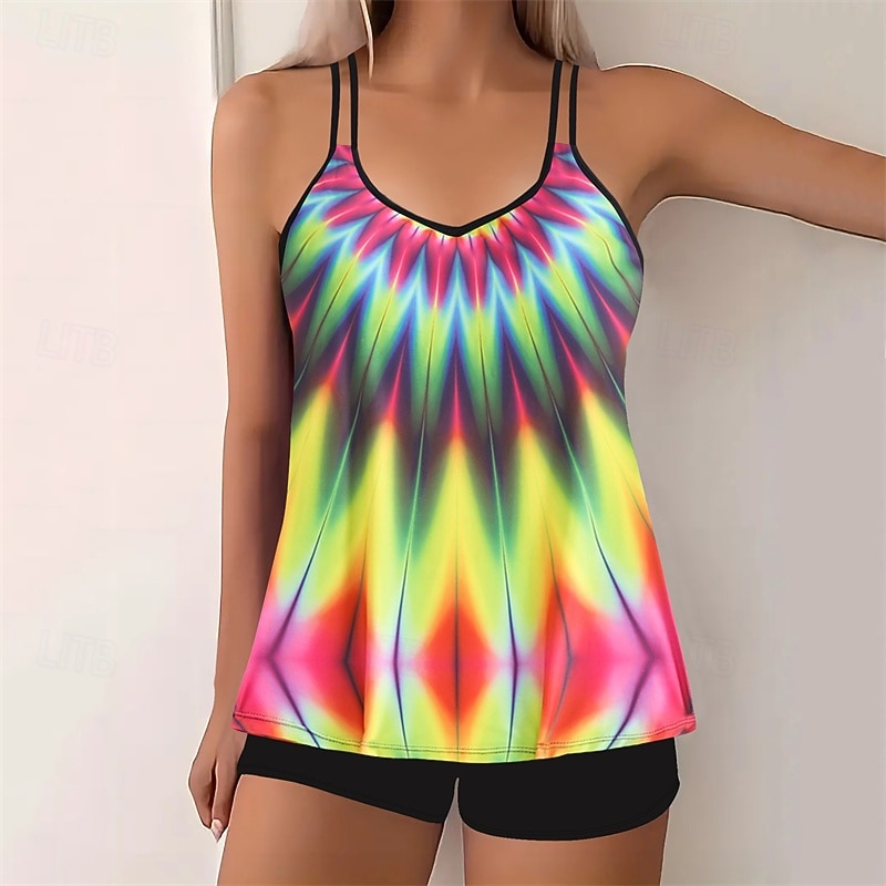 Women's Tankini Two Piece Swimsuit Swimwear Swimwear Yellow Blue Breathable Quick Dry Lightweight Sleeveless - Swimming Surfing Beach Summer Spring Plus Size4