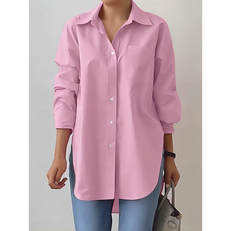 Women's Shirt Blouse Solid Color Stylish Casual Long Sleeve Shirt Collar Regular Tops Daily Buttons White Pink Khaki Summer Spring4