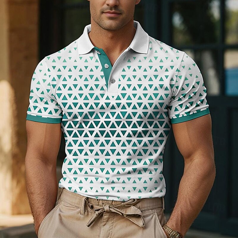 Men's Geometric Pattern Polo Short Sleeve Polo Shirts Collared Shirts Casual School Outdoor Daily Wear Home Wear 3D Print Summer Spring Fall Black Blue Green2