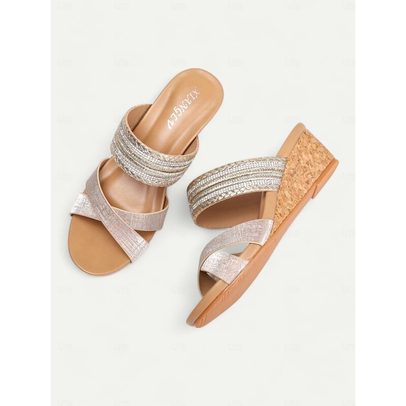 Women's Elegant Slip-On Sandals with Glitter Straps – Comfortable Chunky Heel Sandals for Parties, Weddings and Special Occasions2