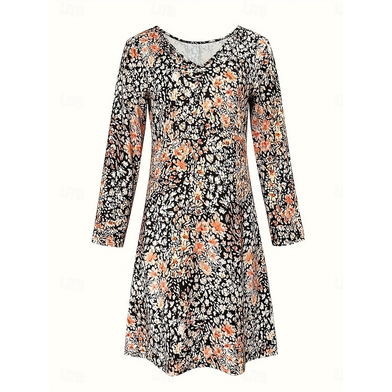 Women's Long Dress Maxi Dress Casual Dress A Line Dress Elegant Vintage Stylish Vacation Party Daily Loose Fit Floral Long Sleeve V Neck Blue Purple Orange Spring Fall3