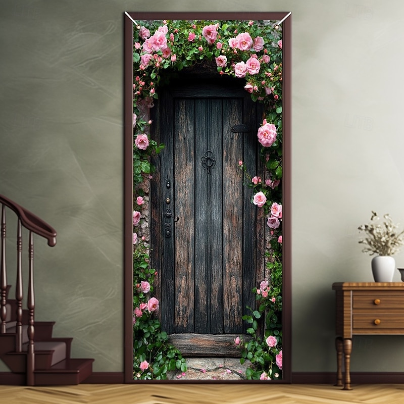 Floral Door Decorations Door Covers Rustic Door Tapestry Door Curtain Decoration Backdrop Indoor/Outdoor Door Banner for Front Door Farmhouse3