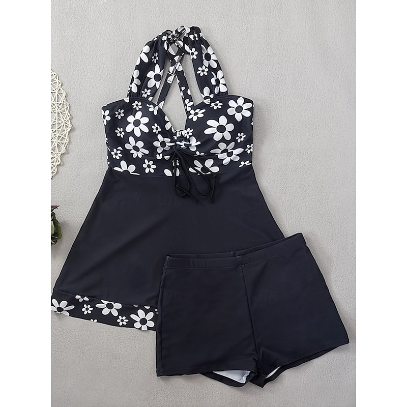 Women's Swimwear Swimdresses 2 Piece Tankini Swimsuit Backless Slim Vacation Beach Wear Floral Graphic Halter Neck Sleeveless Bathing Suits3