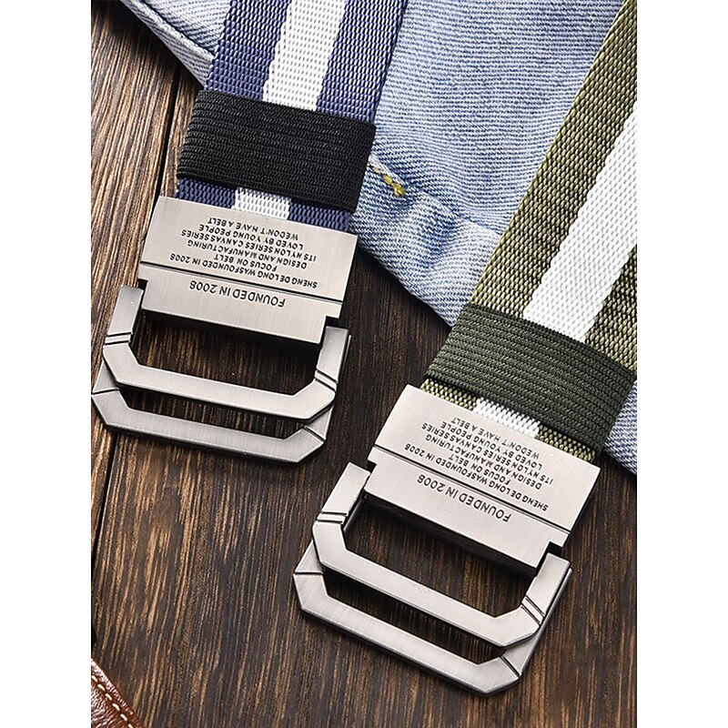 Adjustable Nylon Canvas Belt with Stripe Design and Metal Buckle, Durable Casual Belt for Men and Women, Perfect for Outdoor Activities, Sports and Everyday Wear2