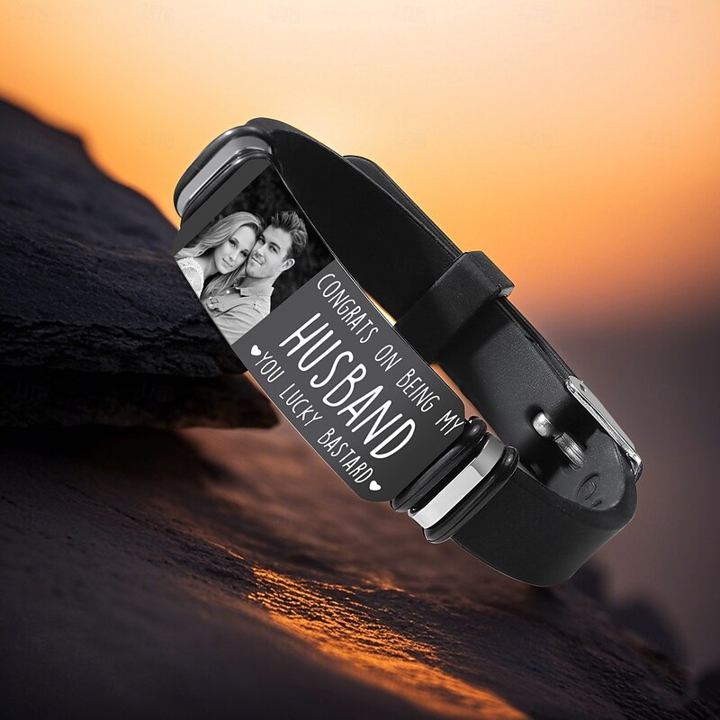 Personalized Men's Photo Bracelet Custom Best Gift for Dad, Elegant Leather Bracelet Wedding Gift for Husband, Boyfriend, Anniversary, Memorial, Birthday2