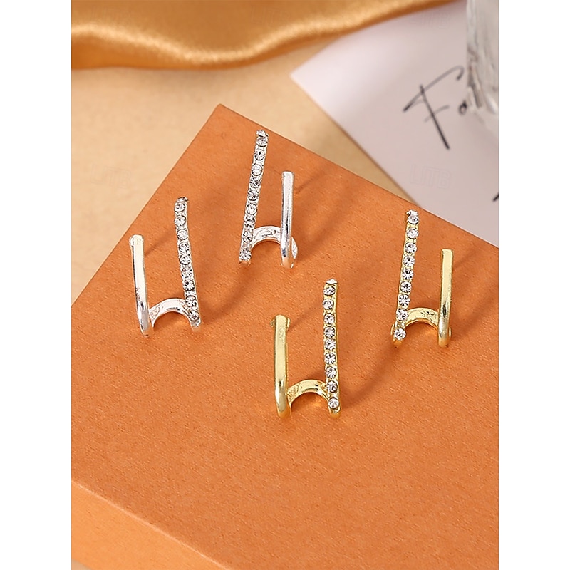 Women's Gold Geometric Hoop Earrings with Rhinestone Accents – Modern and Elegant Jewelry for Weddings, Parties and Formal Events3