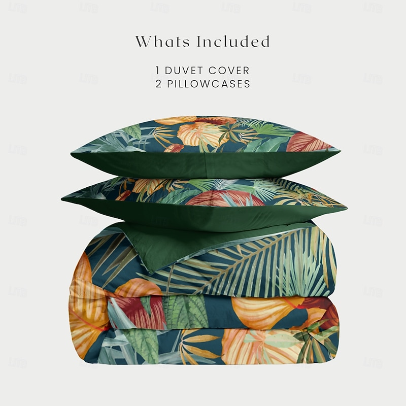Tropical Plant Style Duvet Cover Set 100% Cotton Soft and Breathable Bedding Featuring Lush Tropical Foliage Prints Lightweight and Durable Quilt Cover Comfortable for All Seasons Easy to Care3