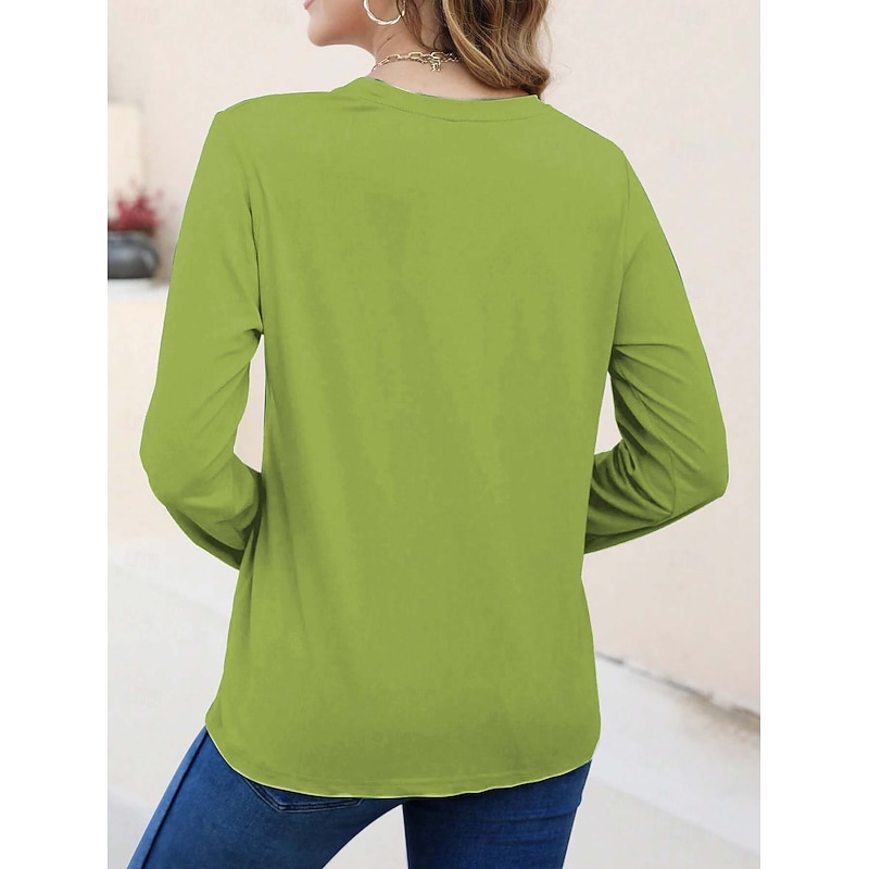 Valentine's Day Women's T shirt Crew Neck Long Sleeve Tunic Heart Casual  Regular Tops Daily Print Green Spring Fall2