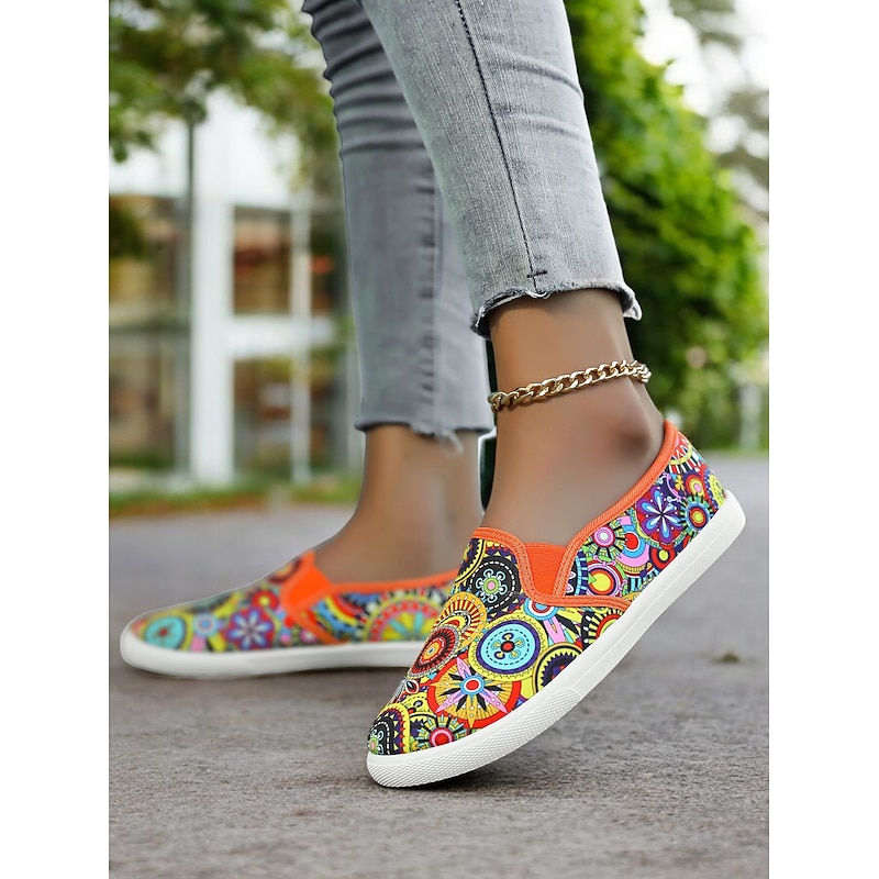Women's Vibrant Mandala Print Slip-On Canvas Shoes – Casual and Comfortable Flats for Everyday Wear and Travel2