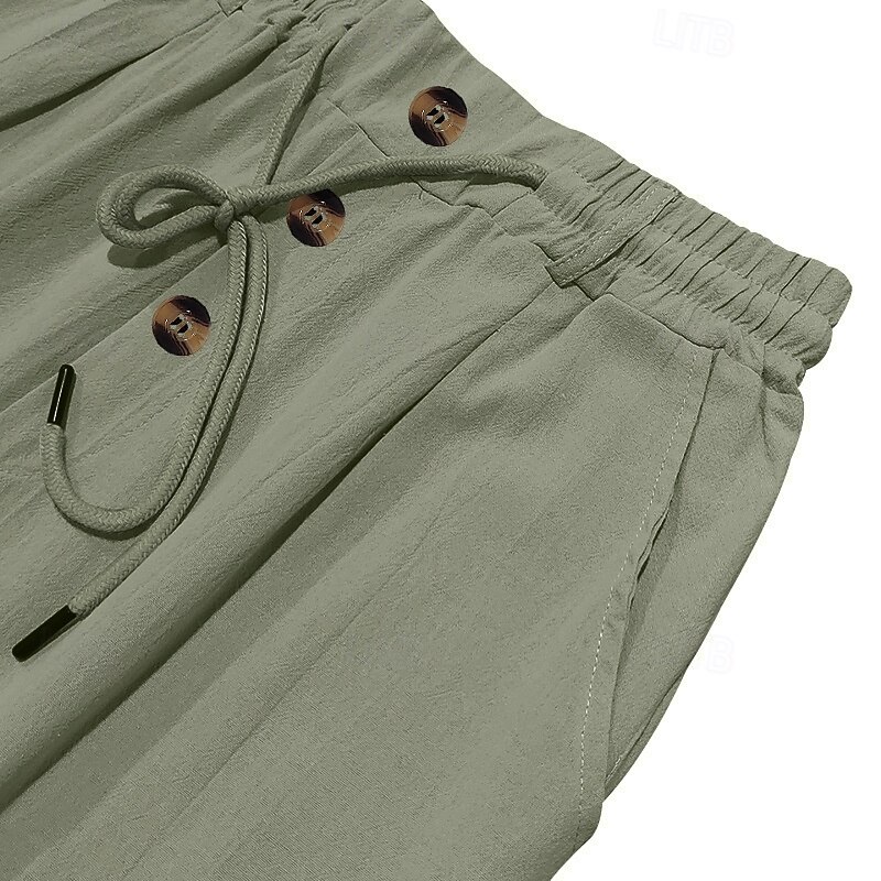 Men's Linen Pants Trousers Summer Pants Gauze Pants Drawstring Elastic Waist Straight Leg Plain Comfort Breathable Full Length Daily Holiday Beach Vacation Fashion White Sky Blue4