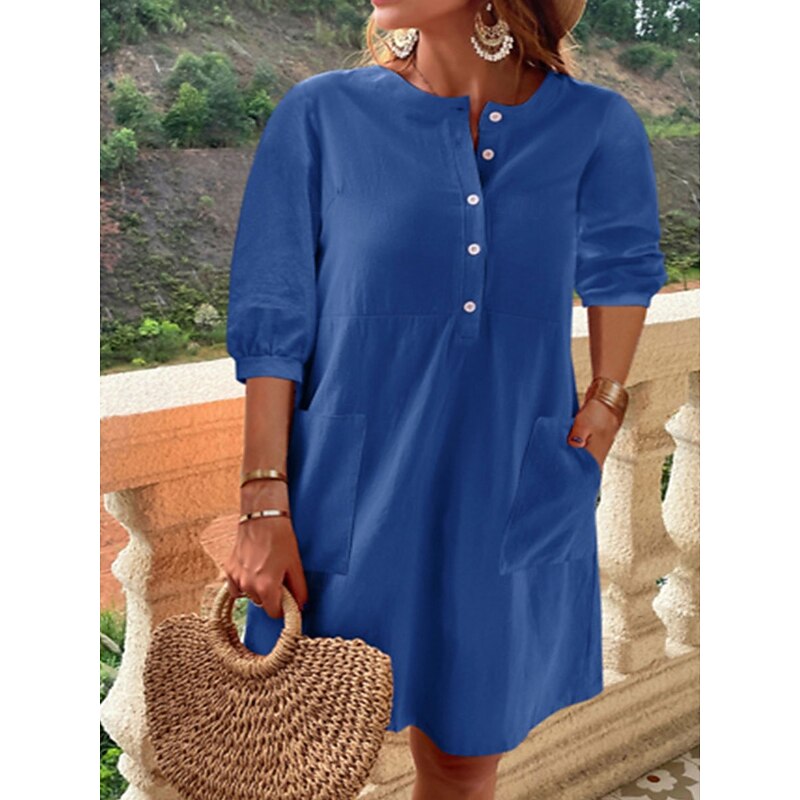 Women's Long Dress Maxi Dress Linen-Inspired Dresses Casual Dress Elegant Stylish Basic Vacation Daily Date Regular Fit Plain 3/4 Length Sleeve Crew Neck Blue Orange Summer Spring Fall3