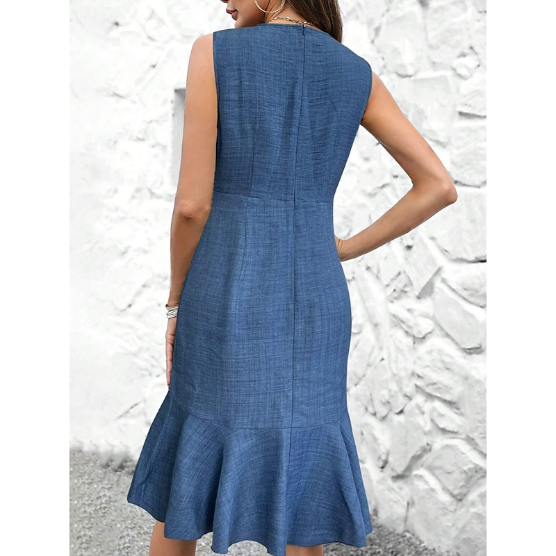 Women's Work Dress Sheath Dress Elegant Office Daily Long Dress Maxi Dress Patchwork Zipper V Neck Sleeveless Plain Regular Fit Blue Summer Spring S M L XL2