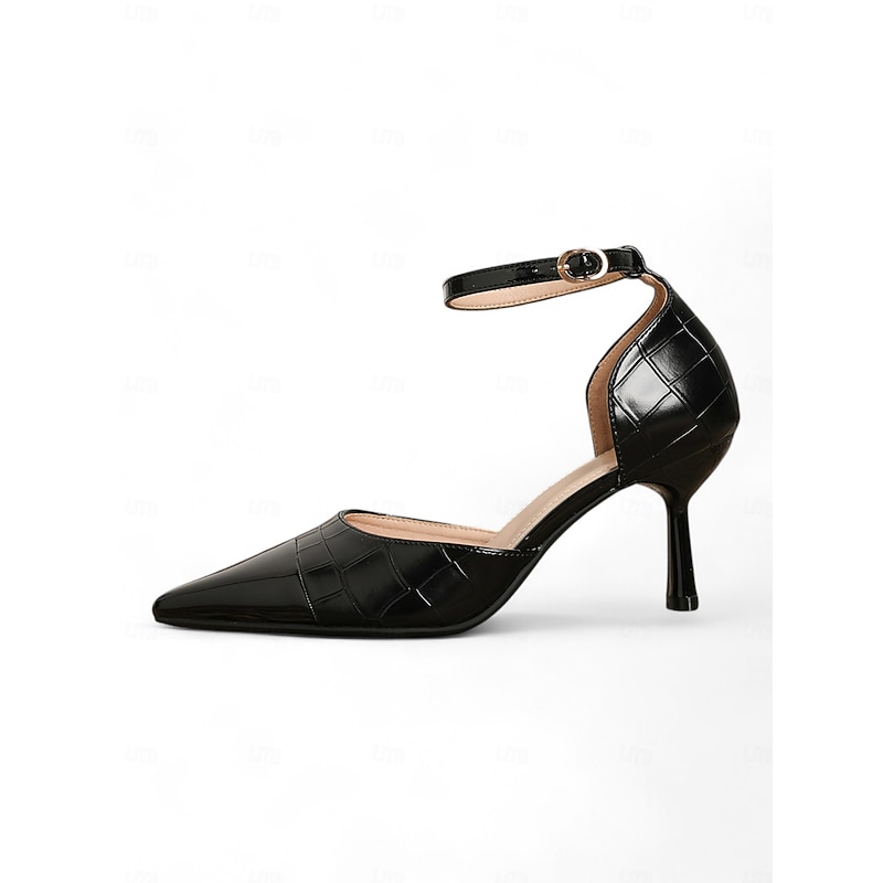 Women's Red Pointed-Toe Crocodile-Pattern High Heel Sandals with Ankle Strap – Elegant Party and Office Shoes for Formal Occasions3