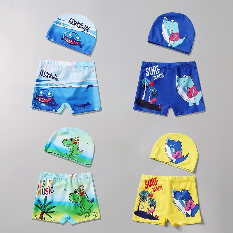 Kids Boys Swimsuit Animal Short Sleeve Beach Vacation Yellow Summer Clothes 4 years+