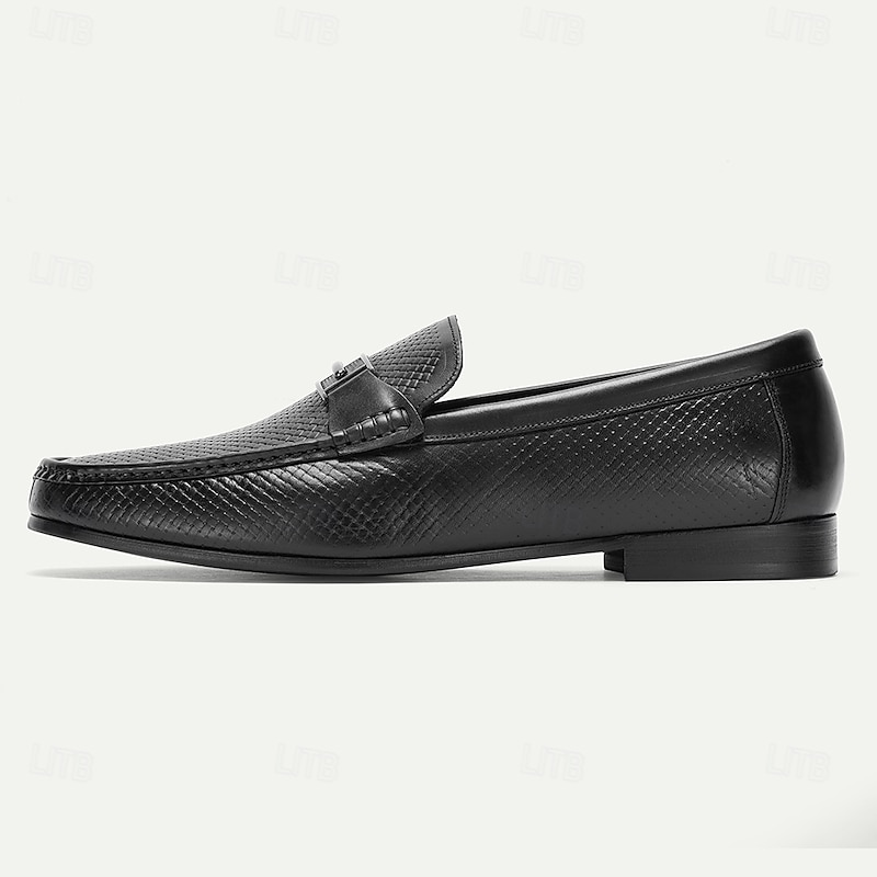 Men's Black Textured Leather Loafers – 100% Premium Cowhide with Classic Slip-On Design for Business and Formal Wear3