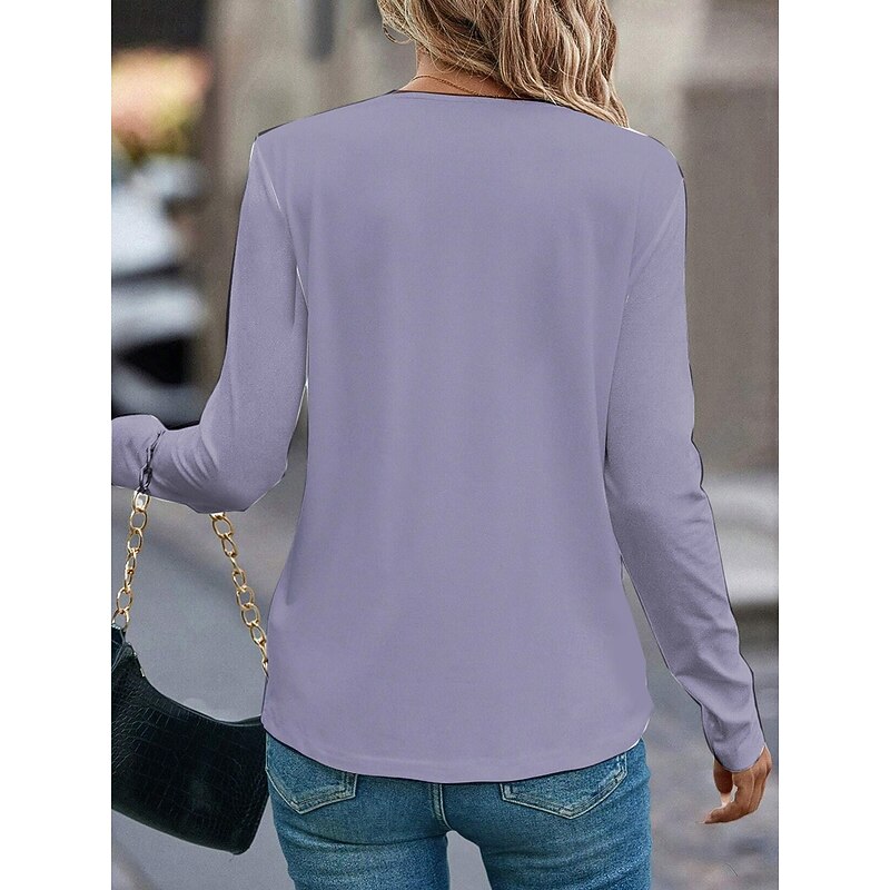 Women's T shirt Crew Neck Long Sleeve Tunic Animal Casual  Regular Tops Daily Print Purple Spring Fall3