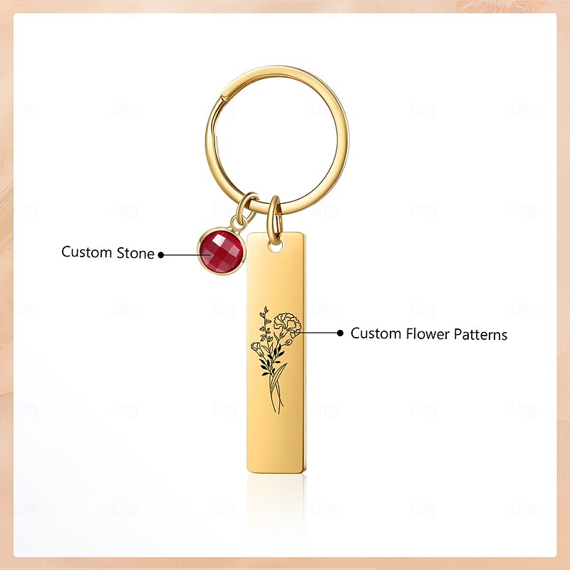 Personalized Birthstone Keychain Custom Best Gift for Mom - Birthflower Stainless Steel Pendant, Custom Wedding Gift for Couple, Gift for Women, Friends, or Lover2