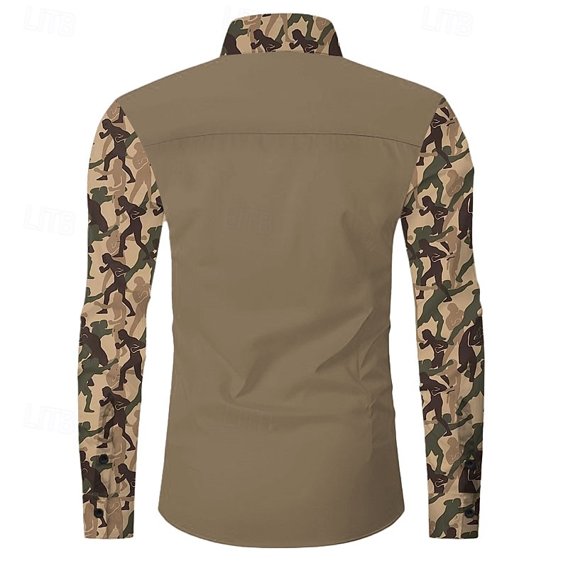 Men's Camouflage Western Shirt Cowboy Shirt Long Sleeve Western Sports Outdoor Spring Fall Turndown Button Up 2 Pockets Black Green3