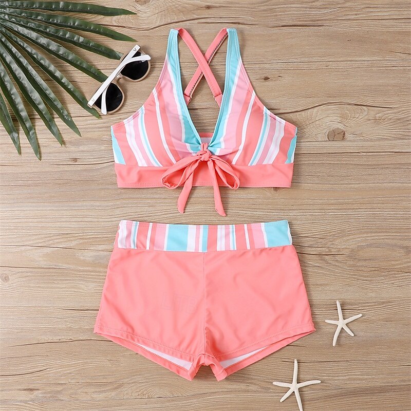 Women's Tankini Two Piece Swimsuit Criss Cross Open Back Swimwear Swimwear Pink Red Breathable Quick Dry Lightweight Sleeveless - Swimming Surfing Beach Summer Spring2