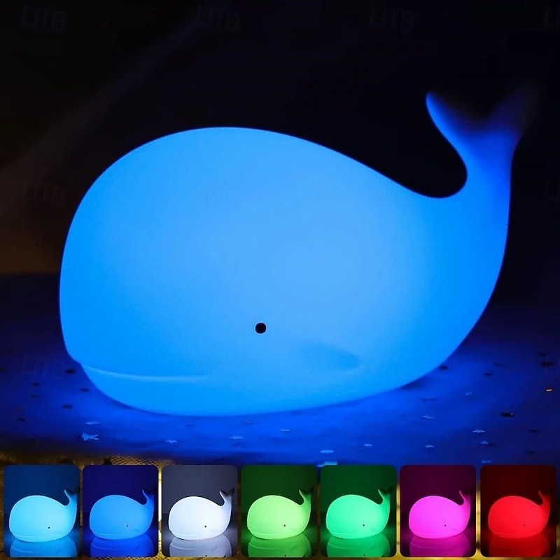 Soft Silicon Cartoon Whale Night Light - USB Rechargeable Kids Bedroom Sleep Lamp, Perfect Gift for Children and Friends
