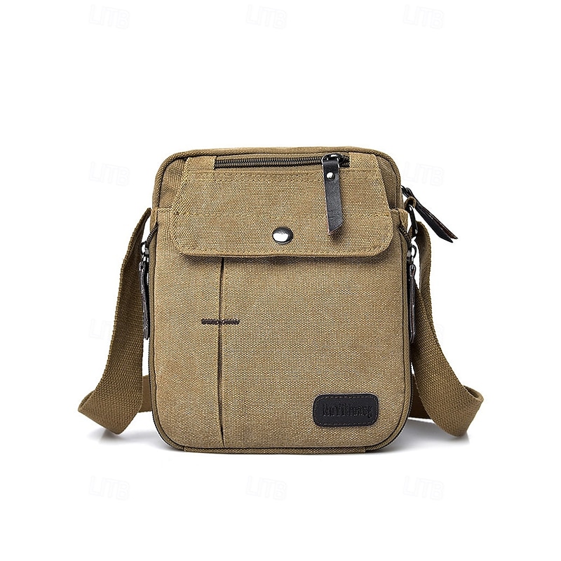 Men's Canvas Crossbody Bag – Multi-Pocket Vintage Design with Adjustable Strap, Ideal for Travel, Work or Casual Daily Use Black Khaki Coffee3