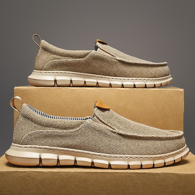 Men's Casual Slip-On Shoes – Comfortable Beige Canvas Loafers with Flexible Sole for Everyday Wear3