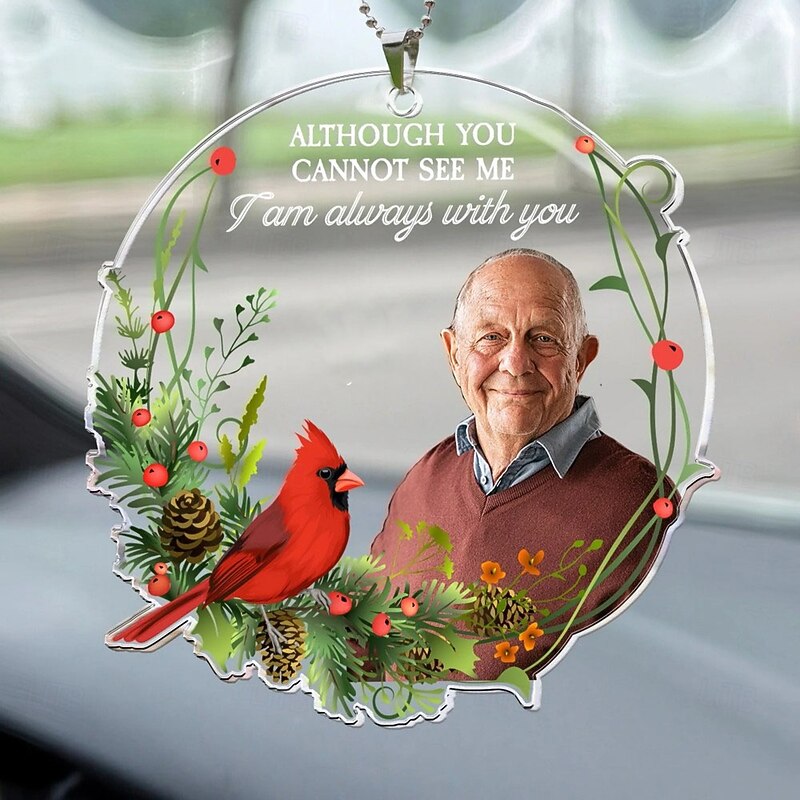 Personalized Memorial Ornament Custom Photo Acrylic Car Ornament I Am Always With You Sympathy Memorial Gifts For Loss Of Loved Ones Christmas Ornmanemt Photo Rear View Mirror Accessory - Main Image