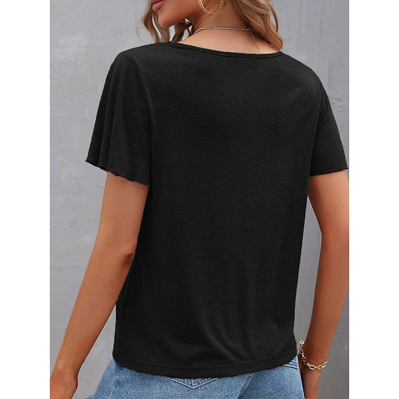 Women's T Shirt Plain Fashion Modern Casual Short Sleeve V Neck Regular Tops Daily Weekend Black Army Green Navy Blue Purple Summer Spring4