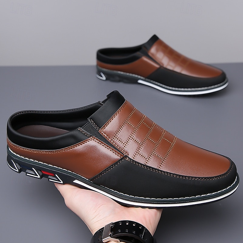 Men's Brown and Black Clogs & Mules – Lightweight Faux Leather Slip-On Shoes with Non-Slip Sole for Casual and Office Use3