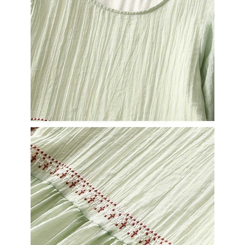 Women's Maxi Dress Cotton Linen Dresses Casual Dress Swing Dress Cotton Maxi Dress Basic Casual Vacation Daily Regular Fit Floral Half Sleeve Crew Neck White Light Green Summer3