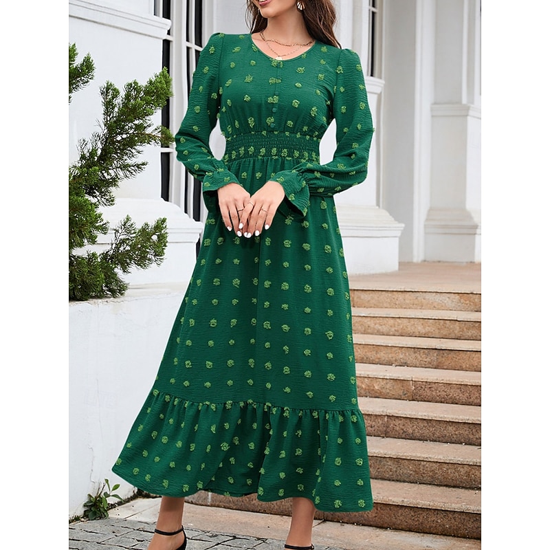 Women's Midi Dress Winter Dress A Line Dress Cute Stylish Casual Vacation Party Daily Regular Fit Plain Long Sleeve V Neck Black Red Blue Green Fall Winter2