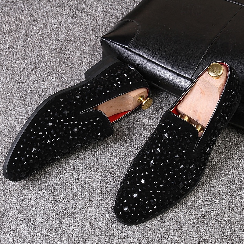 Men's Black Velvet Loafers with Studded Detail – Stylish Slip-On Shoes for Formal and Evening Occasions3