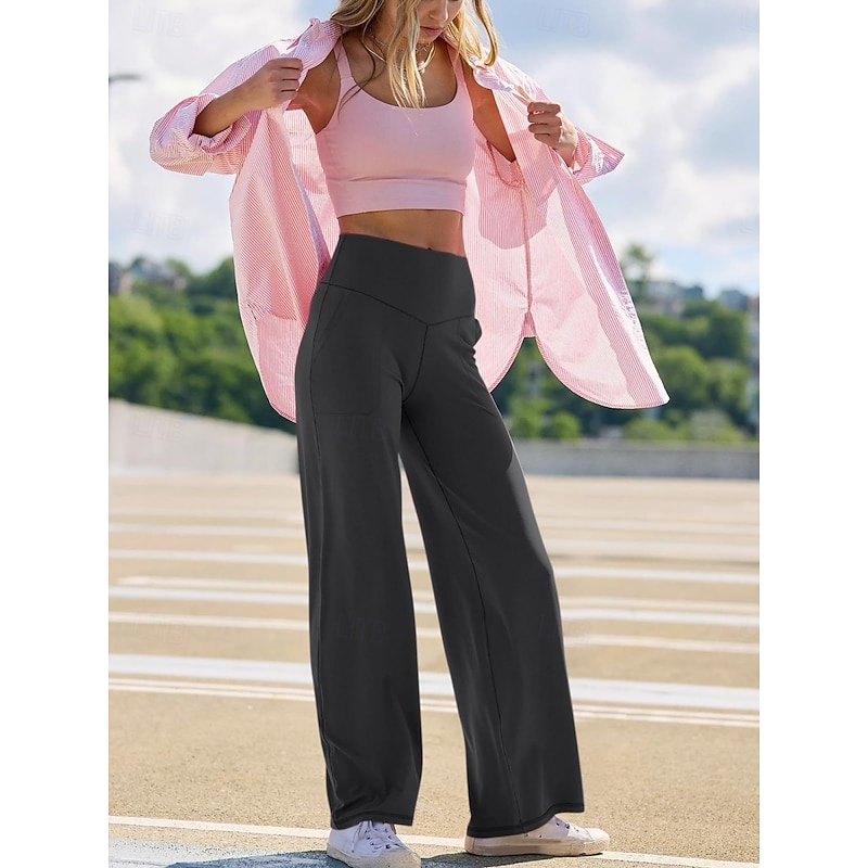 Women's Sweatpants Chinos Fashion Streetwear Full Length High Waist Plain Pocket Elastic Waistband Comfy Soft Comfortable Micro-elastic Outdoor Street Black Light Green Fuchsia Apricot Summer Spring3