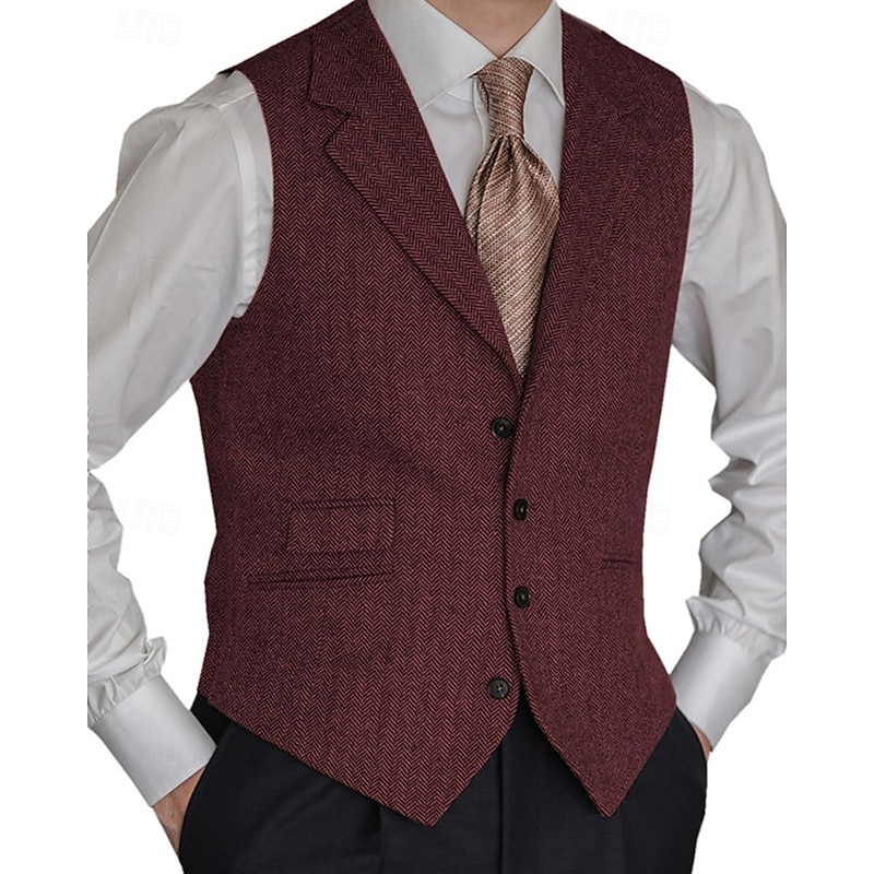 Men's Vest Gilet Vacation Business Daily Date Fashion Casual Spring &  Fall Pocket Buttons Spandex Polyester Comfortable Plain Single Breasted One-button Lapel Regular Fit Black Red Burgundy Navy Blue2