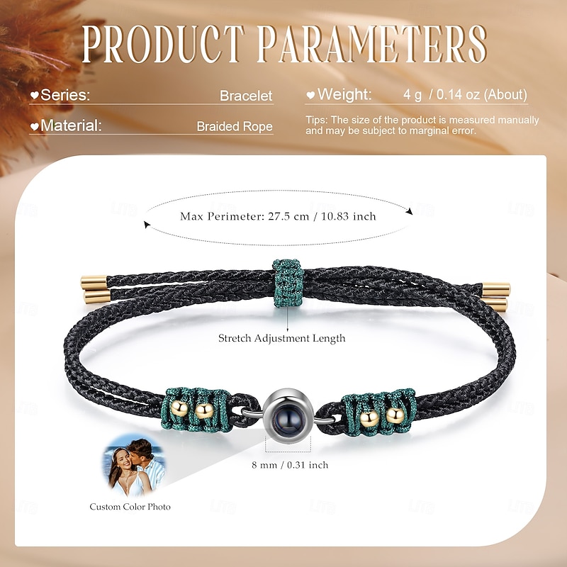 Personalized Photo Projection Bracelet Custom Best Gift for Mom – Wedding Gift for Couple, Elegant Woven Bracelet with Photo-Embedded Stone, Perfect Wedding Gift2