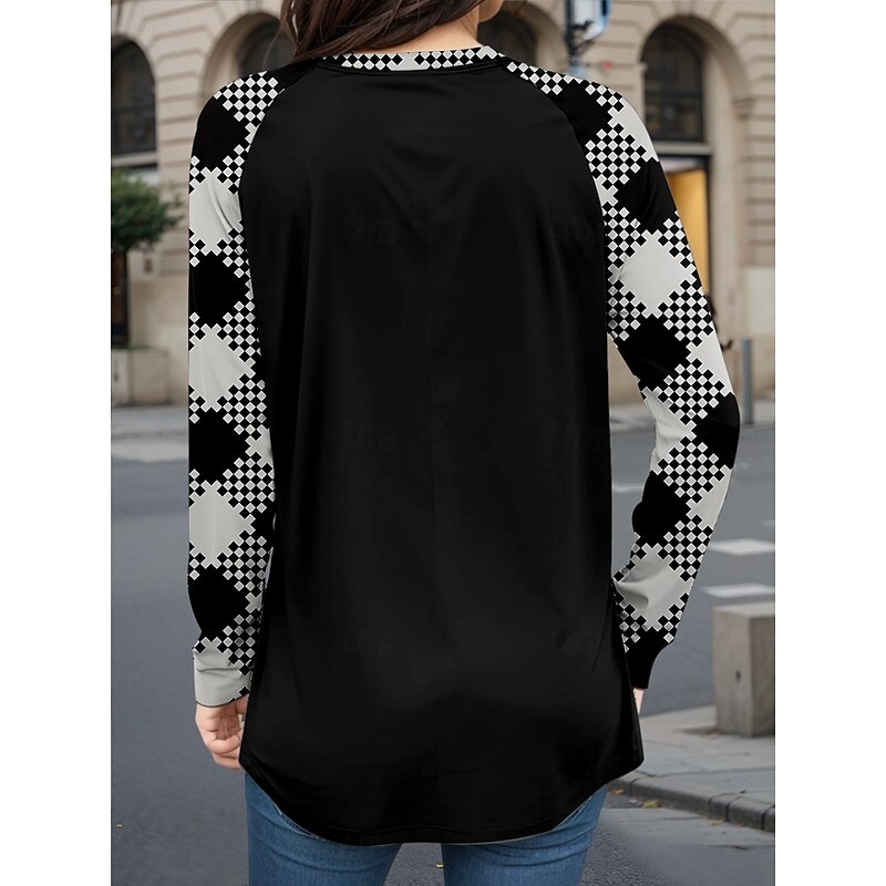 Women's T shirt Long Sleeve Cat Letter Casual Long Sleeve Crew Neck Long Tops Daily Print Black Spring Fall Prefall2