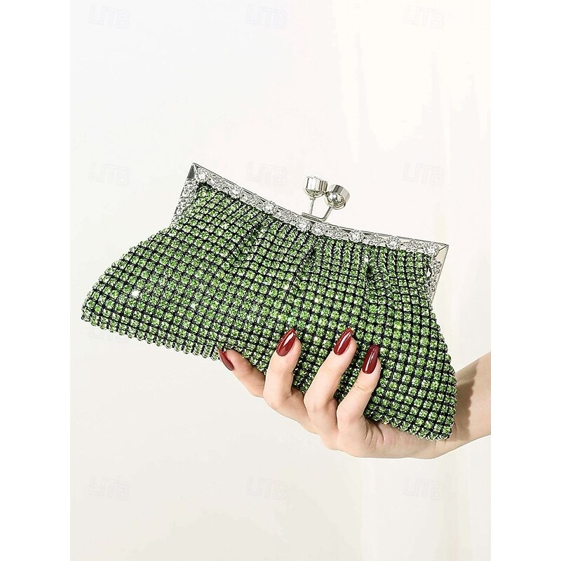 Women's Green Sage Rhinestone Clutch Purse – Vintage Crystal Evening Bag for Weddings, Parties and Formal EventsColor Silver Black Gold2
