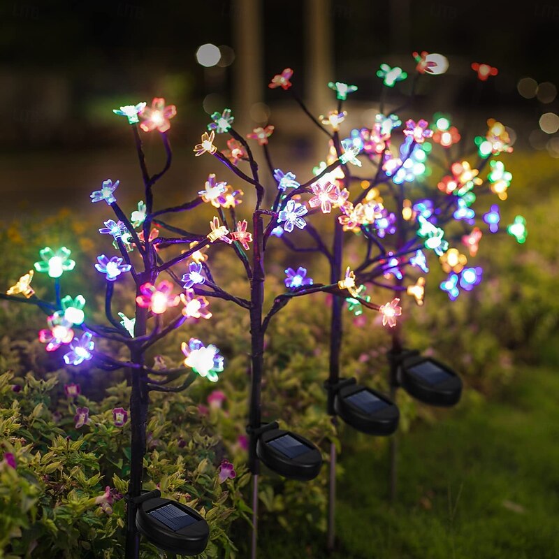 2pcs Solar Bee Lawn Lights - 40LEDs Waterproof Outdoor Cherry Blossom Pathway Garden Lights for Holiday, Wedding and Walkway Decoration3
