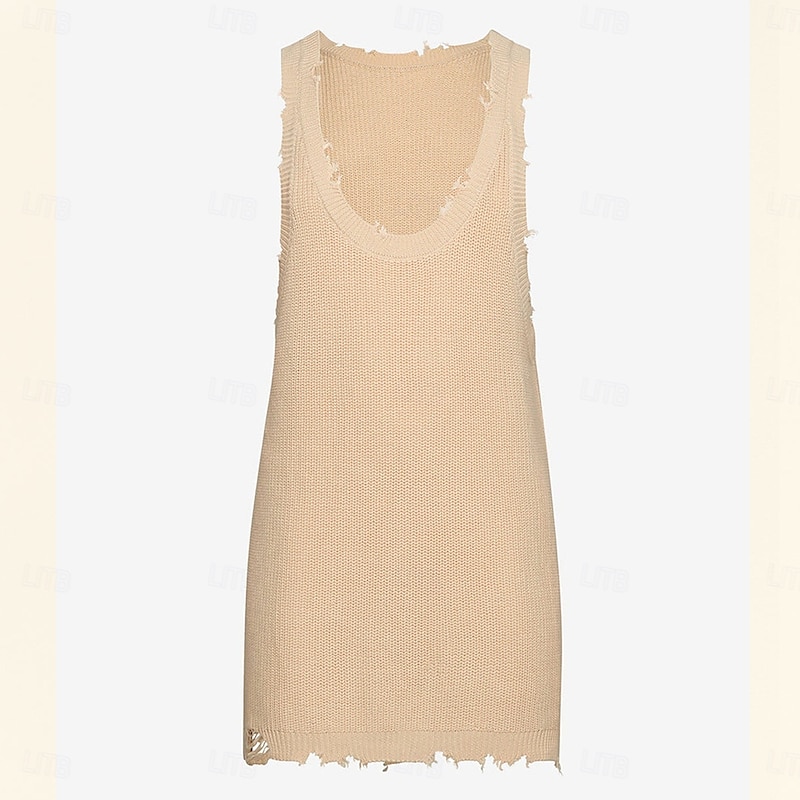 Men's Tank Top Undershirt Sleeveless Shirt Sleeveless Crew Neck Summer Solid Color Designer Distressed Knitted Vacation Home Black White Khaki Top Tee for Men3