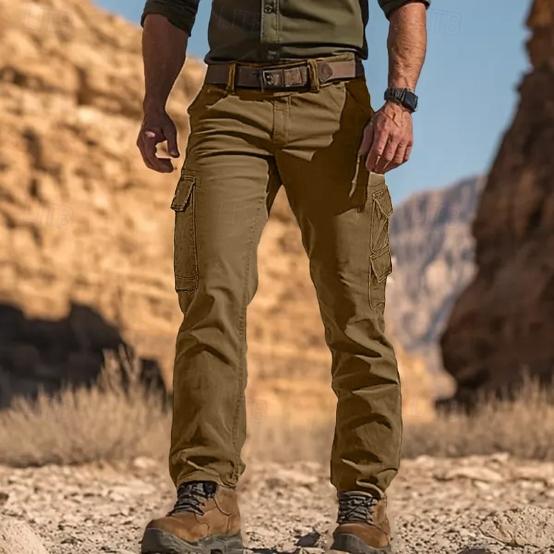 Men's Cargo Pants Trousers Hiking Pants Multi Pocket Straight Leg Plain Comfort Soft Full Length Outdoor Business Daily Fashion Streetwear Black Green4