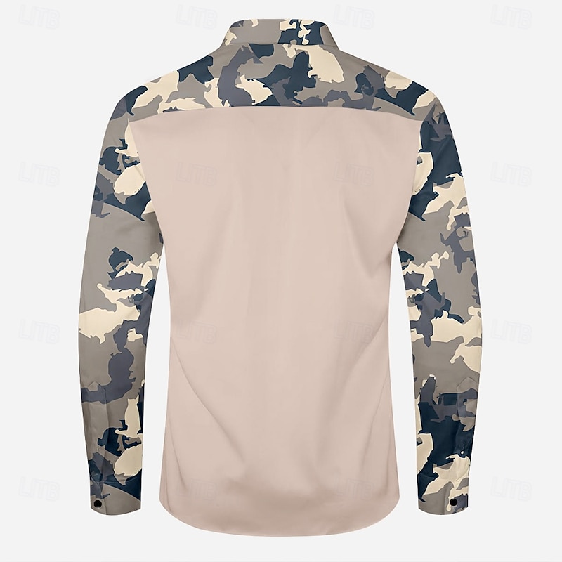 Men's Camouflage Western Shirt Cowboy Shirt Long Sleeve Western Vintage Retro Outdoor Casual Spring Fall Turndown Button Up Collared Shirts Front Two Pockets Blue Apricot Gray2