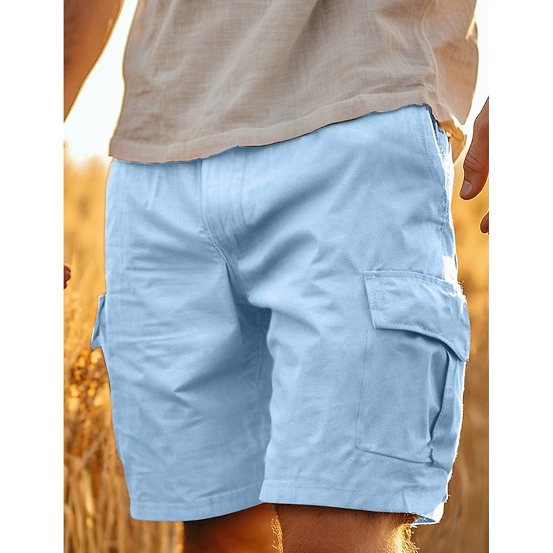 Men's Cargo Shorts Shorts Linen Shorts Summer Shorts Beach Shorts Buttons Multi Pocket Straight Leg Plain Comfort Breathable Short Casual Daily Holiday Vacation Retro Vintage White Army Green2