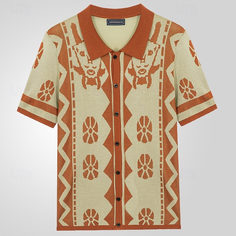 Men's Button Up Polos Golf Shirt Casual Sports Lapel Short Sleeve Fashion Basic Jacquard Buttons Summer Brown Button Up Polos2