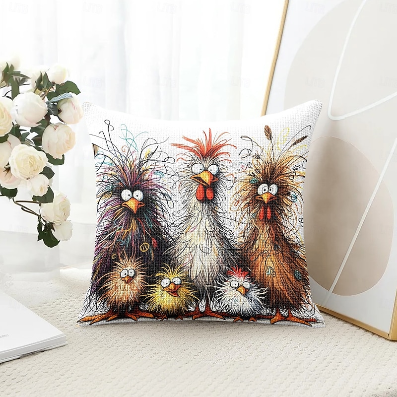 Funny Animal Decorative Toss Pillows Cover 1PC Soft Square Couch Cushion Case Pillowcase for Bedroom Livingroom Sofa Chair Chicken Family