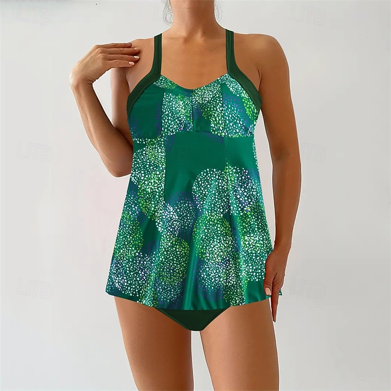 Women's One Piece Swimsuit V Neck Swimwear Swimwear Purple Green Breathable Quick Dry Lightweight Sleeveless - Swimming Surfing Beach Summer Spring Plus Size