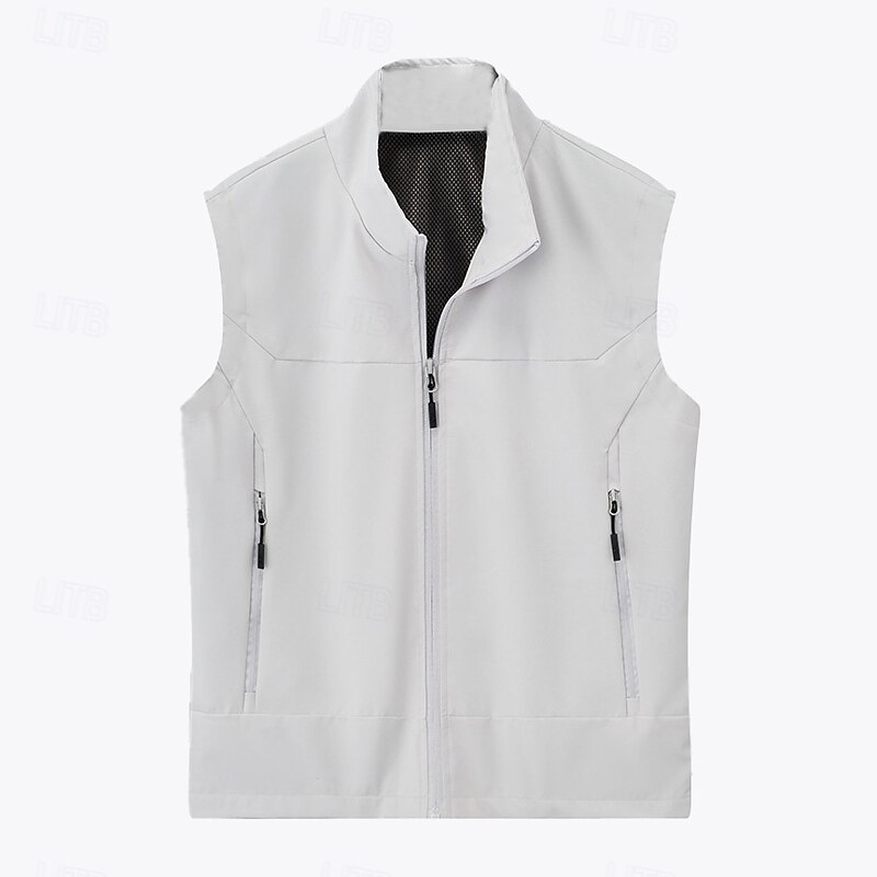 Men's Waistcoat Training Outdoor Vacation Sports & Outdoor Neutral Fashion Spring Fall Polyester Solid Color Turtleneck Black White Navy Blue Army Green Vest3