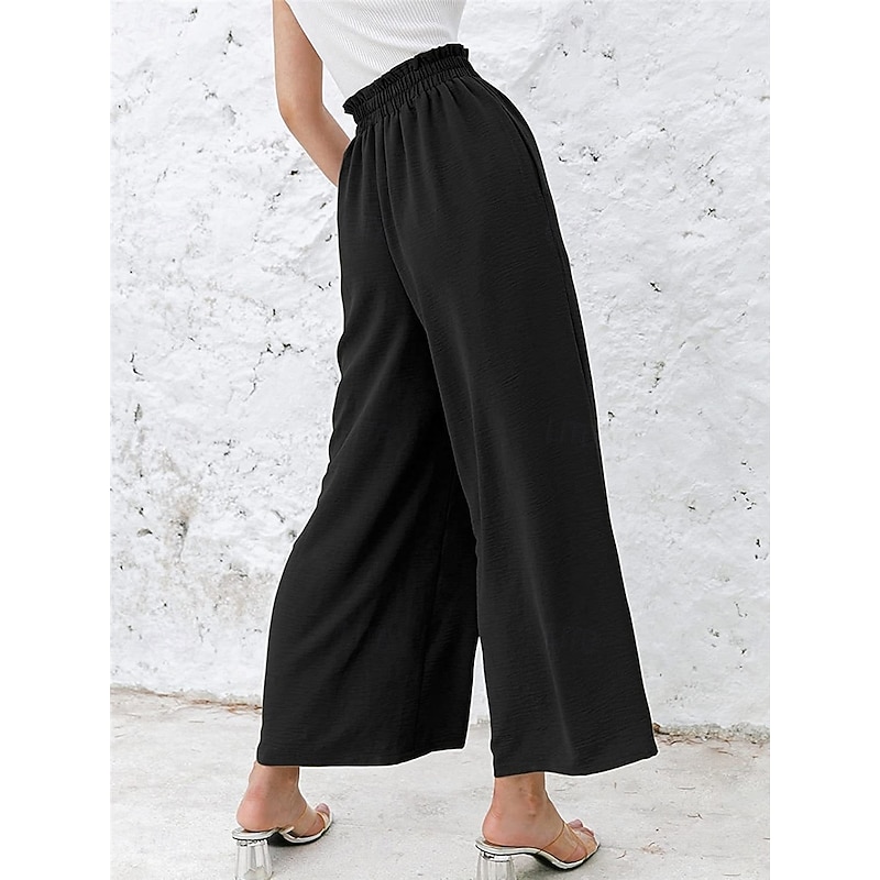 Women's Wide Leg Chinos Fashion Streetwear Full Length High Waist Plain Pocket Elastic Waistband Comfy Soft Comfortable Micro-elastic Outdoor Street Black Army Green Summer Spring Regular Fit3