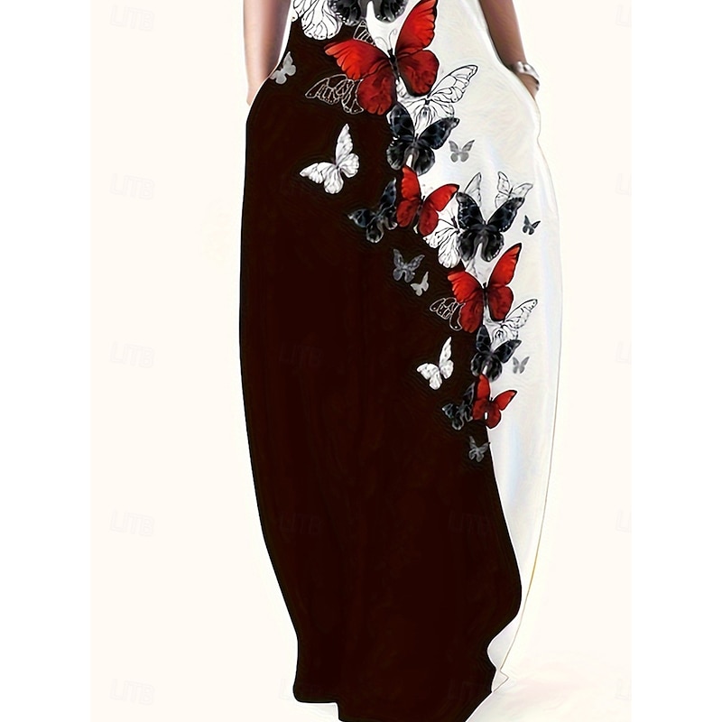 Women's Midi Dress Casual Dress A Line Dress Summer Dress Slip Dress Stylish Casual Vacation Daily Regular Fit Butterfly Sleeveless U Neck Black Summer4