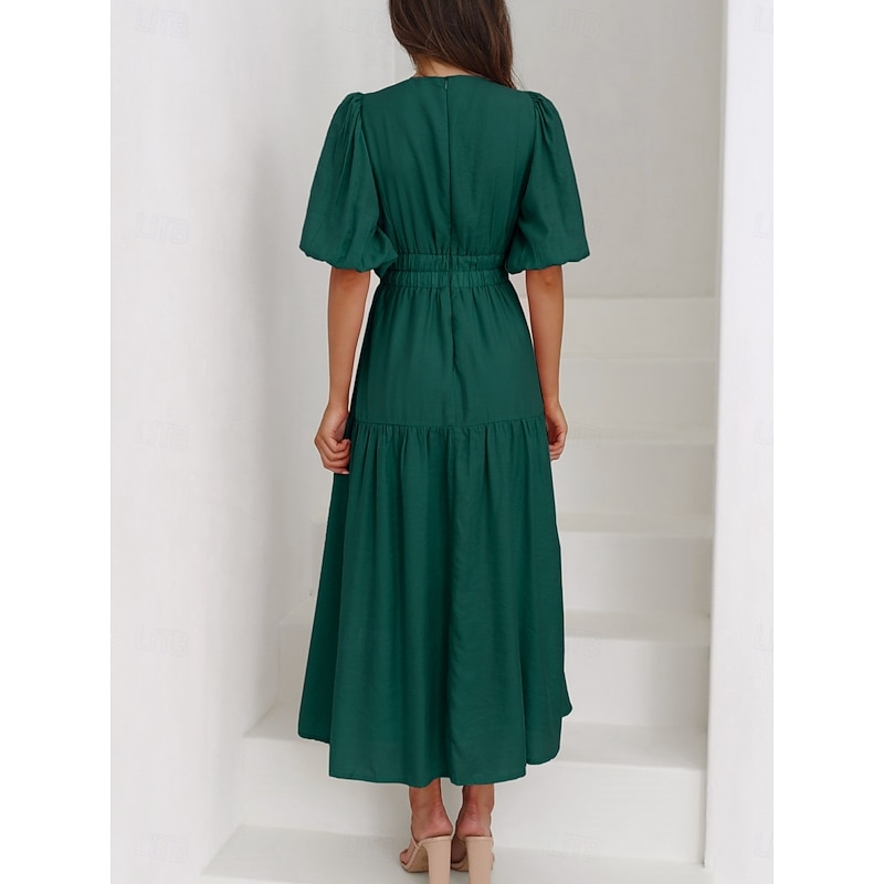 Women's Maxi Dress Casual Dress A Line Dress Stylish Basic Casual Vacation Daily Regular Fit Plain Half Sleeve V Neck Green Beige Summer Spring3
