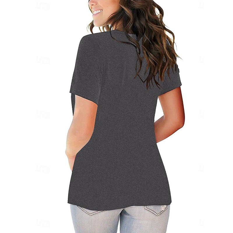 Women's T Shirt Plain Casual Short Sleeve V Neck Regular Tops Daily Weekend Cut Out Army Green Gray Summer2